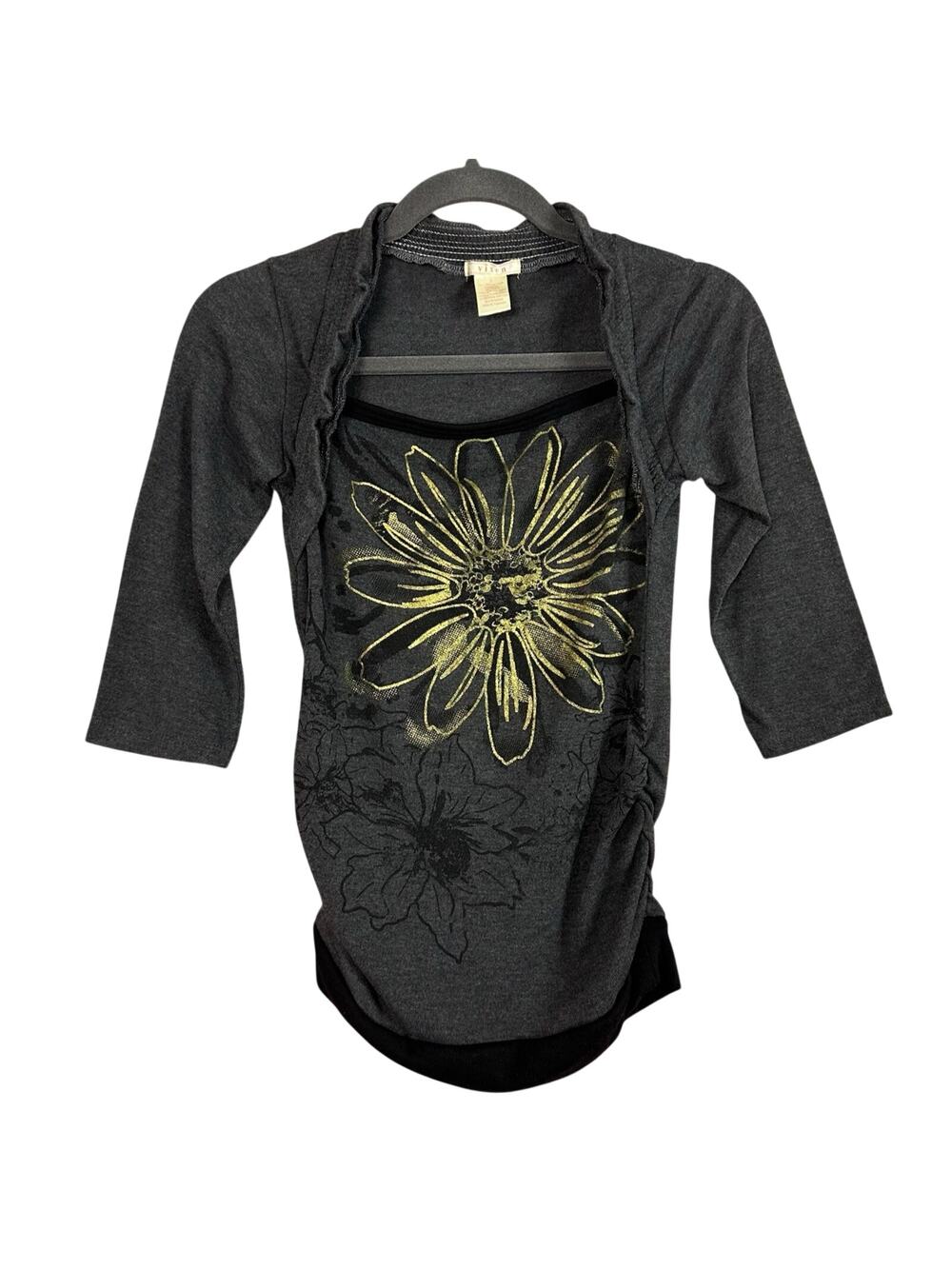 Vixen Y2K 2 in 1 Layered Top Dark Gray Metallic Gold Size Small S Grunge Fairy